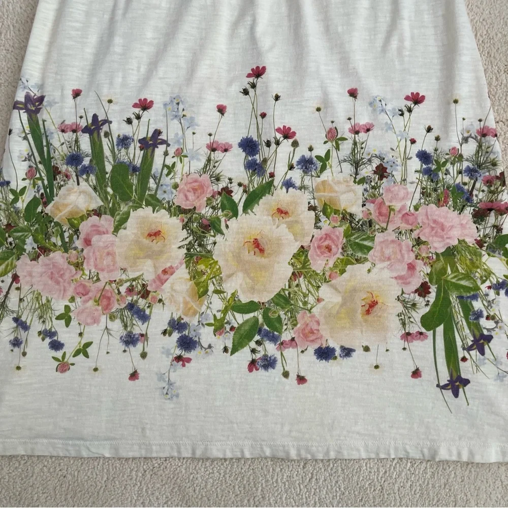Sleeveless Flower Dress V Neck Ivory/Cream 100% Cotton Made in USA Size Small - Picture 2 of 9